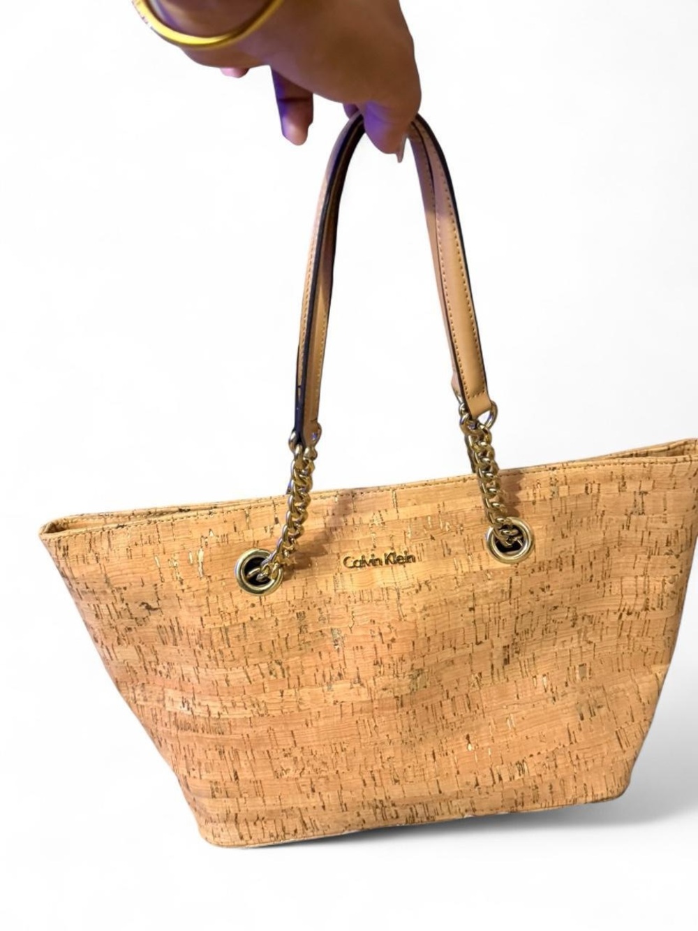 Calvin Klein Natural Cork Tote with Gold Chain Handles